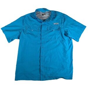 Habit Shirt Men's Sz XL Blue Outdoor Fishing Short Sleeve Button UPF 40+